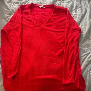 Vibrant Red V-Neck Sweater